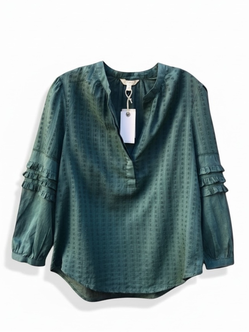 Lucky Brand Ruffle Peasant Blouse sz M NWT Green